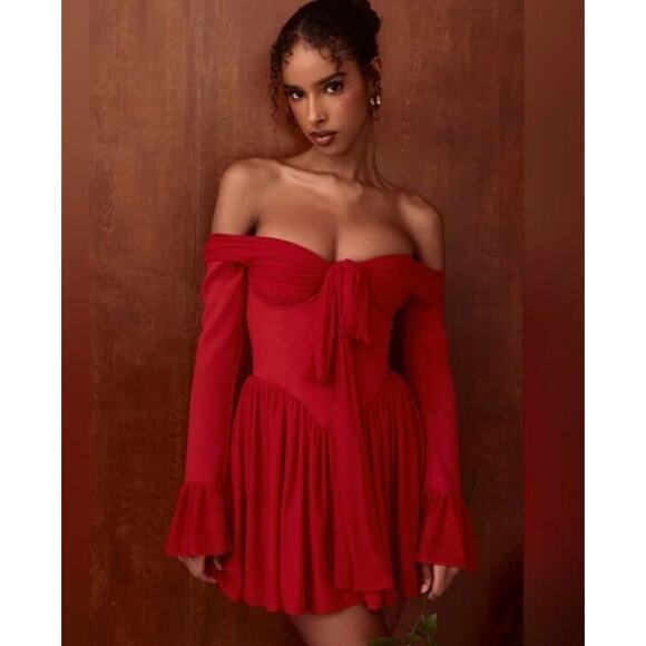 HOUSE OF CB Sz XS Fuller Cup Tall Longer Length Scarlet Red Alana Mini Dress - Picture 7 of 9